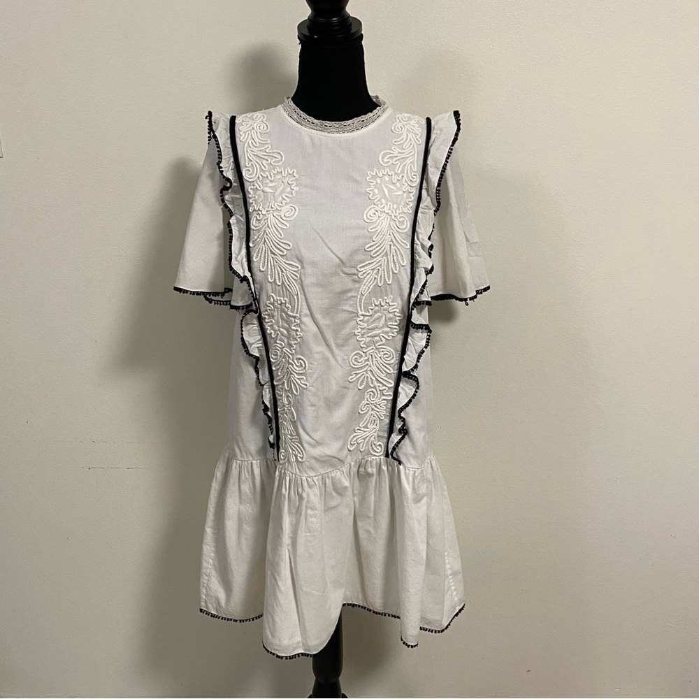 Anthropologie Dress Women’s Size XS Black White Seen Worn Kept Joan Ruffle dress